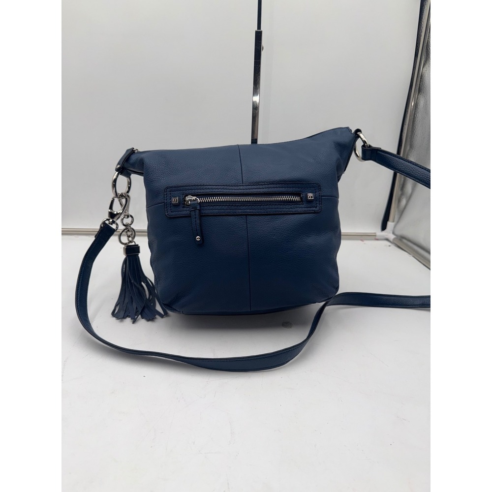 Tignanello Bright Navy Blue Pebbled Leather Crossbody Bag with Tassel Accent